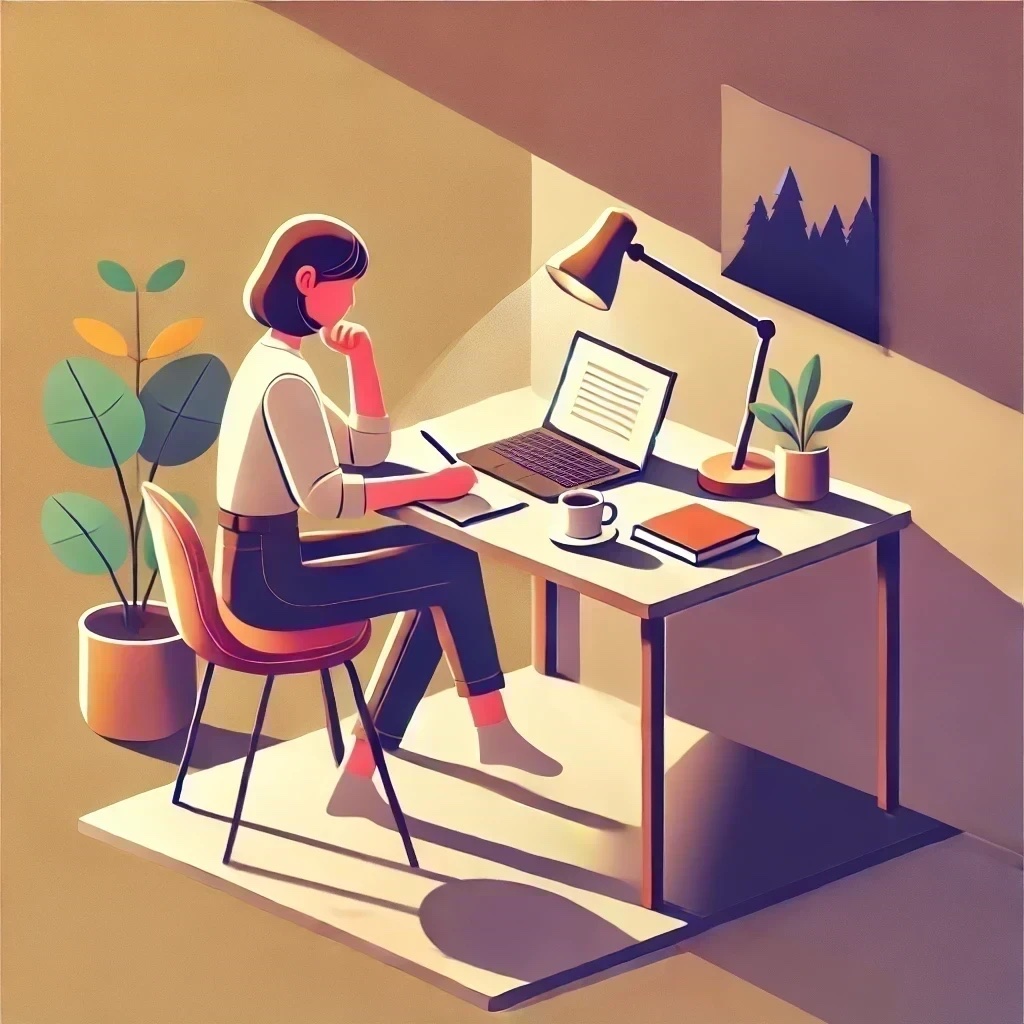 Woman studying for exam at her desk 