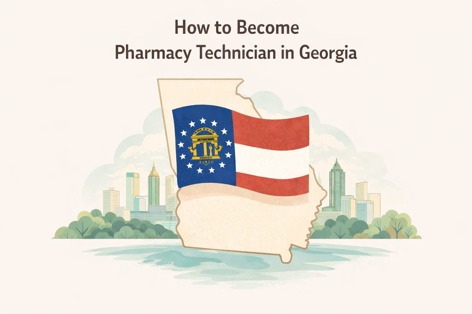 The title of the blog is featured above the outline of GA State. The flag is on state outline, and in the background is a typical GA landscape: cityscape, water, and lush foliage. 