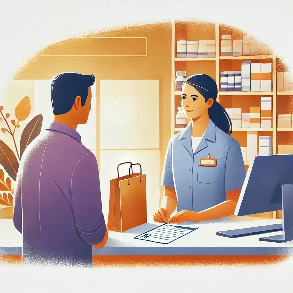 A pharmacy tech interacting with a client